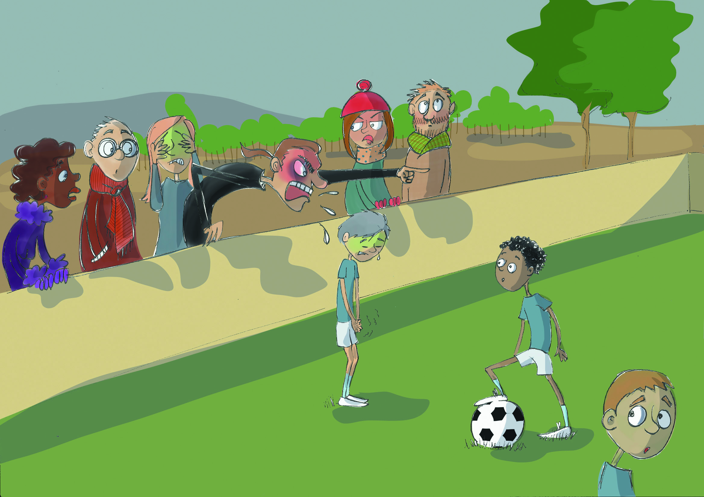 Ilustración: Teresa Velilla Padre gritando enfadado en un partido de fútbol